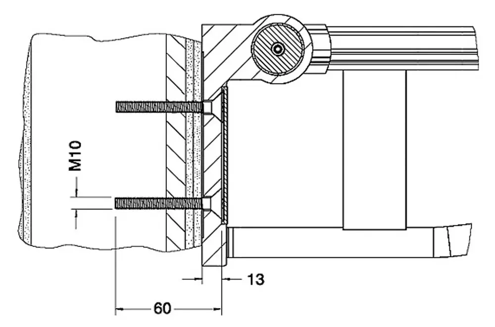 Technische Zeichnung eines Befestigungssets von Keuco, inklusive Montageansicht mit Schrauben, Dichtungen und Abmessungen. Es zeigt die Details zur Installation.